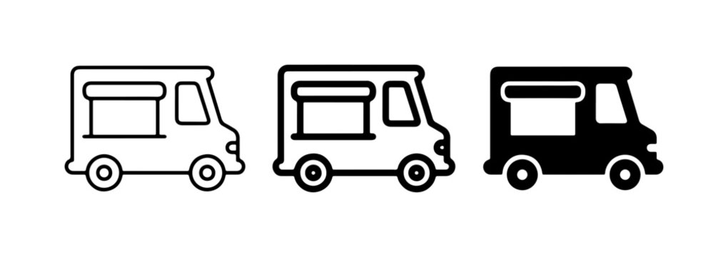 Food Truck Icons, Mobile Kitchen Vector Graphics, Street Food Vehicle Set