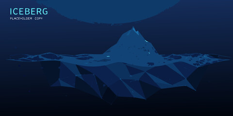polygonal iceberg illustration with glowing highlights against a dark blue background © PabanBiswas