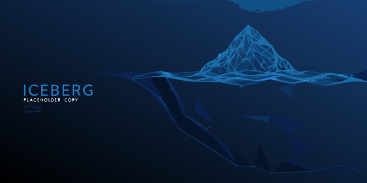 polygonal iceberg illustration with glowing edges and dark blue background