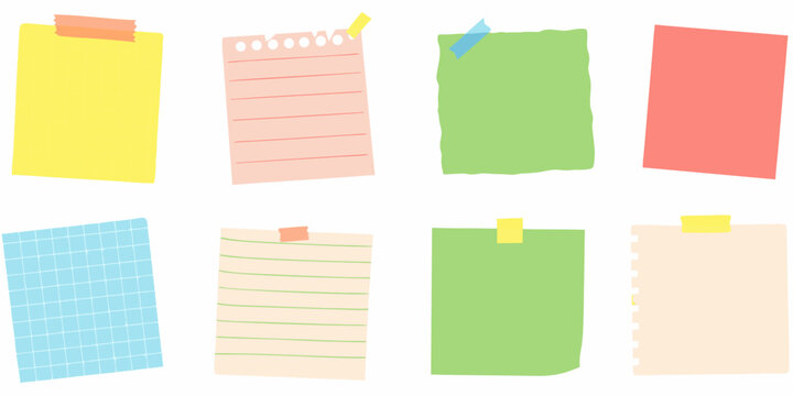 collection of pastel colored hand drawn sticky notes on a white background