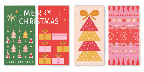 Four christmas card designs with festive illustrations gifts and holiday greetings © PabanBiswas