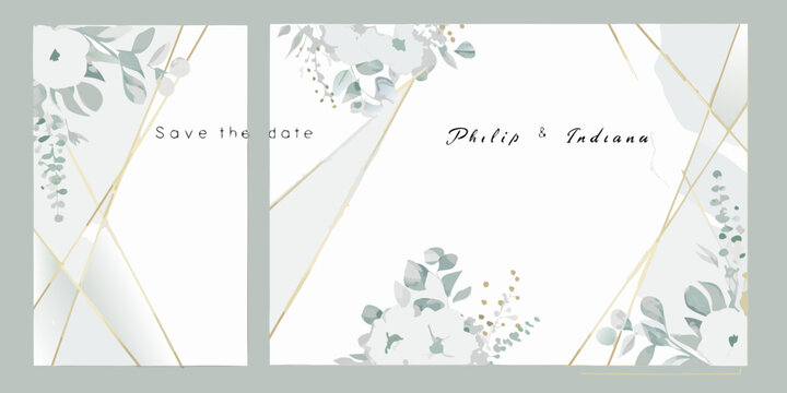 watercolor triptych with gold foil accents and eucalyptus leaf illustrations