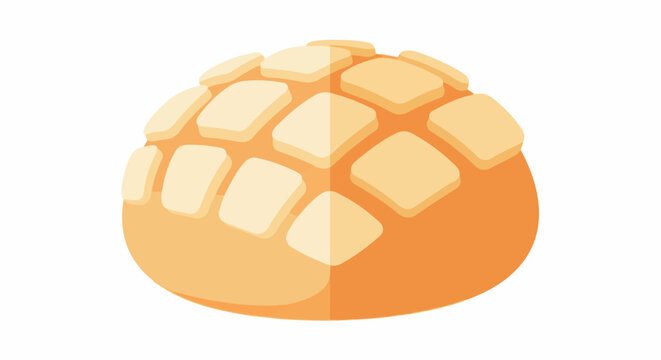 A stylized depiction of a round, golden-brown bread roll with a scored crust