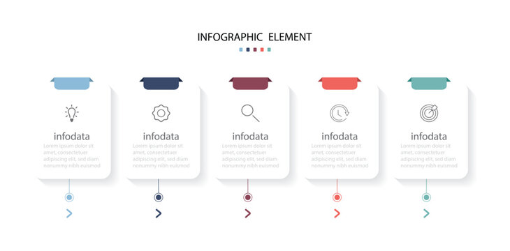 Business Infographic with note paper design vector. Vector infographic label template with icons. 5 options or steps. Vector infographic template.