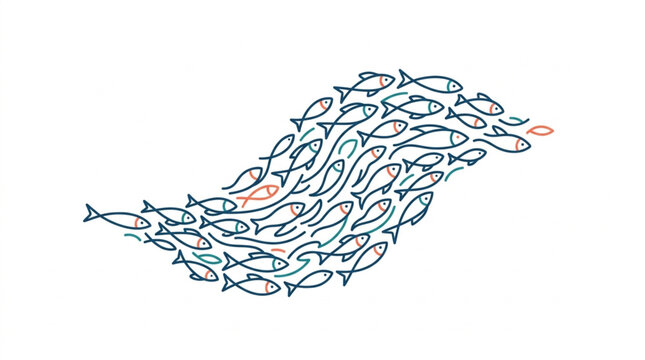 School of fish swimming together in a wave formation.