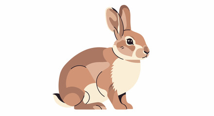 Obraz premium A stylized rabbit in brown and cream tones sits alert on a white background