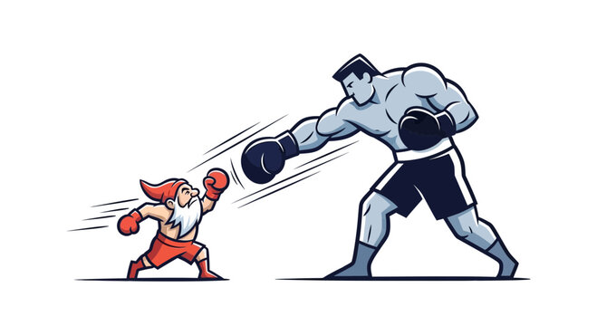 Gnome Boxer vs Giant Boxer: Underdog Fight, David vs Goliath Concept