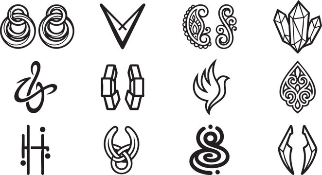 Elegant Earring Vector Icon Set in Bold Black Line Art