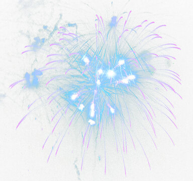 Exploding blue and purple fireworks bursting with light during a night celebration isolated on transparent background