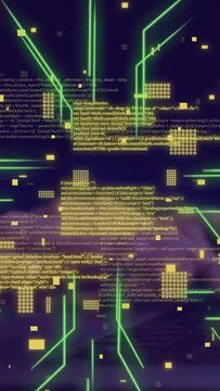 Vertical video: Woman's hands typing keyboard, causing neon code overlay intensifying then fading