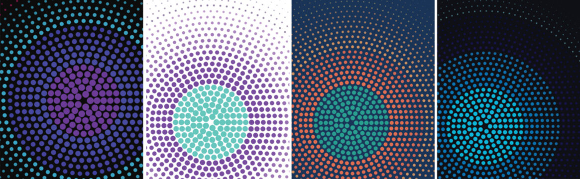 Abstract geometric radial pattern with dot grid and gradient colors digital