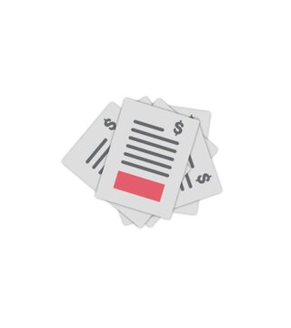 Flat stack of financial paper documents icon. representing reports, accounting files, office paperwork, contracts, and digital business records.