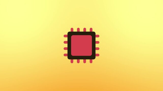 Flat microchip processor icon representing computer hardware, CPU technology, artificial intelligence, and electronic systems.