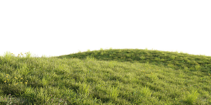 Rolling grassy hill terrain isolated on transparent background for landscape and environment design asset. 3D rendering.