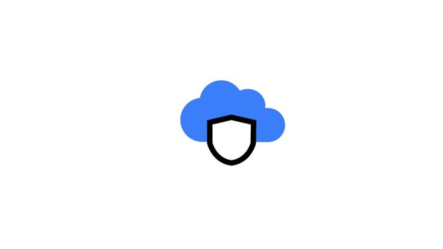 Cloud shield icon representing cyber security, cloud protection, online privacy, secure storage, and internet data safety systems. colorful logotype icon animation.