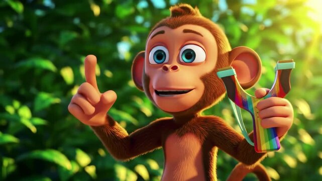 Jungle Monkeys Fun with a Slingshot - Animated Adventure.