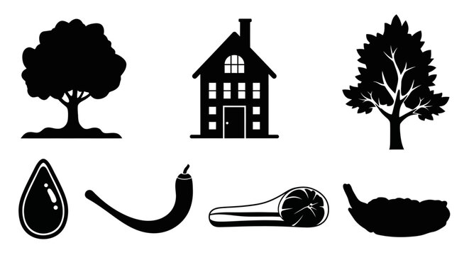 Black and white vector illustrations of nature and food elements
