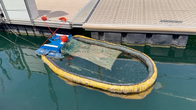Floating Trash Collector Cleaning Harbor Water