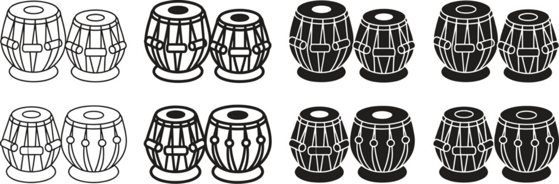 Black and white tabla drums pattern musical instruments vector