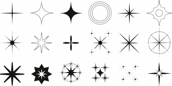 collection of abstract starburst and orbital icons on a white background