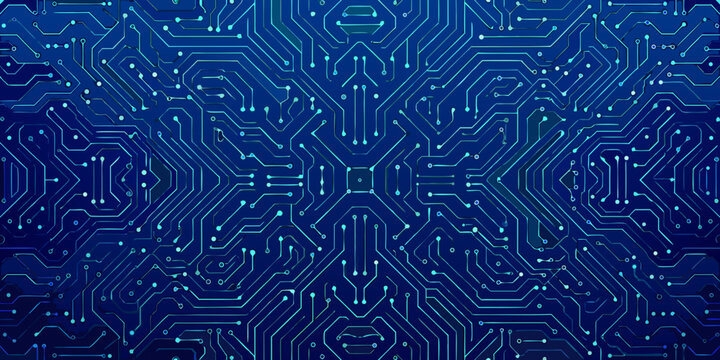 blue circuit board pattern symmetrical digital network illustration with connected lines