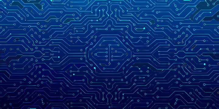 blue circuit board pattern with interconnected lines and nodes abstract technology background