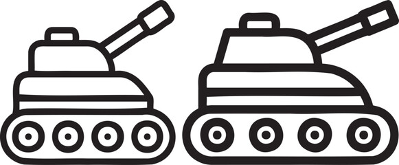 Two cartoon tanks side by side simple line drawing. © FF