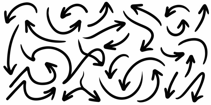collection of curved black arrows with varying directions on a white background