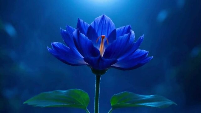 Vibrant blue lotus flower bathed in ethereal light, symbolizing tranquility and purity.