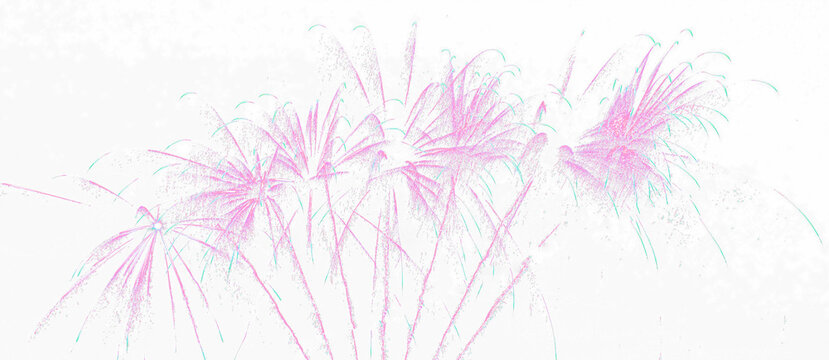 Pink fireworks burst softly against a bright sky during a celebration Isolated on transparent background