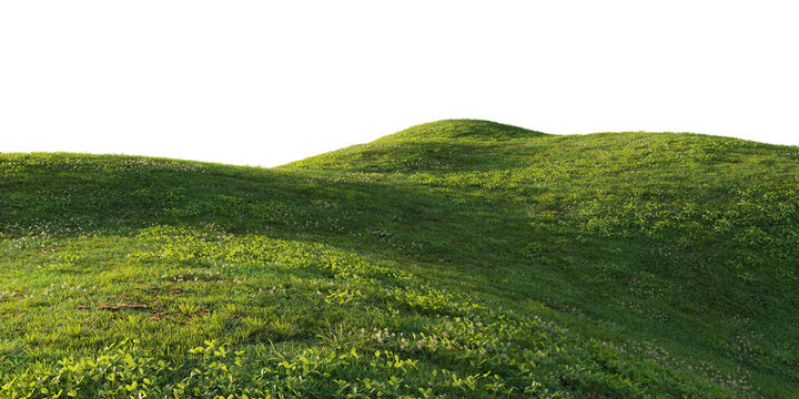 Rolling grassy hill terrain isolated on transparent background for landscape and environment design asset. 3D rendering.