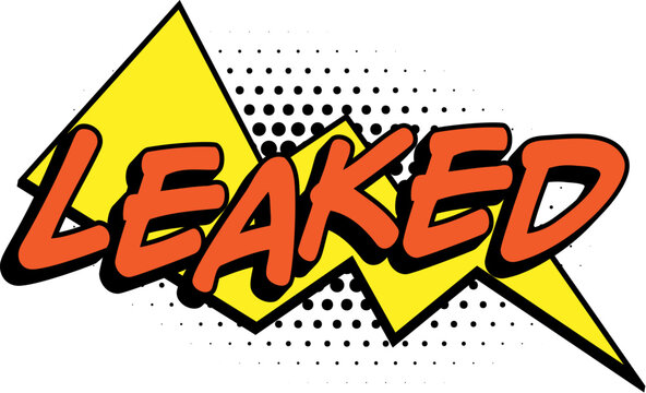 Comic book retro LEAKED word text lightning strike shape halftone pop art sticker decal secret exposed drama. For thumbnails, gaming video streams, social media overlays and print design.