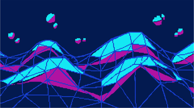 Abstract neon geometric mountain landscape retro digital synthwave vector illustration
