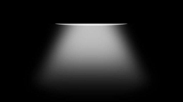 A soft glowing white spotlight illuminates from a raised platform casting a gentle cone of light on a dark surface