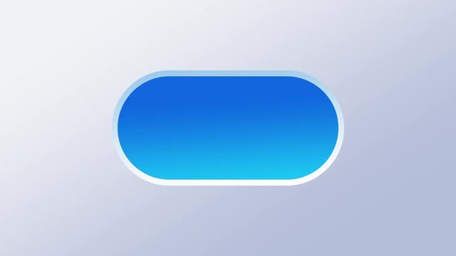 A single clean blue rounded rectangle button floats centered on a soft white background with subtle drop shadow depth