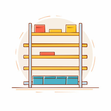 Illustration of a multi-shelf storage unit with colorful boxes