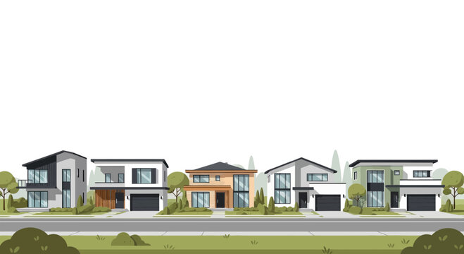 Modern Suburban Homes Row Vector Illustration