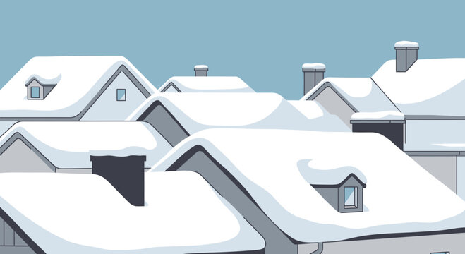 Cozy Winter Village Rooftops Covered in Fresh Snow