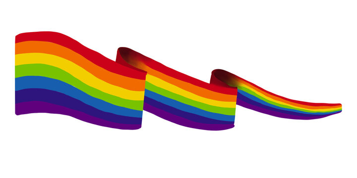 Waving rainbow pride flag illustration isolated on transparent background. Colorful LGBTQ symbol for Pride Month.