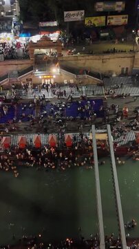 Vertical Night Aerial View of Har Ki Pauri Haridwar Uttarakhand India