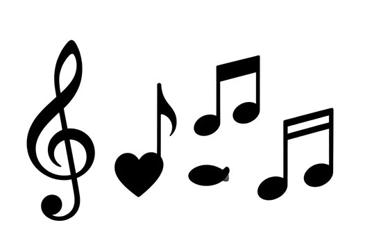 High contrast black music melody notes flat icon compilation