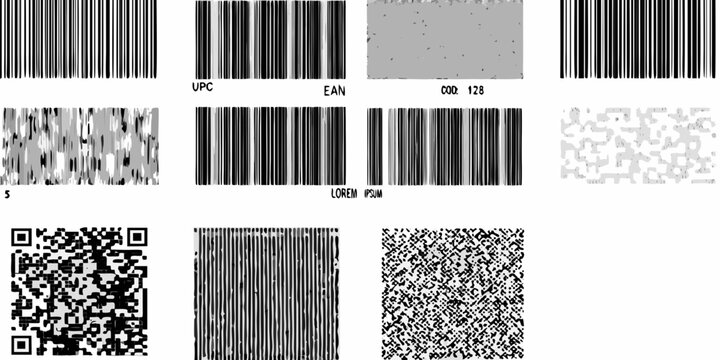 collection of barcode and qr code symbols in black on a white background