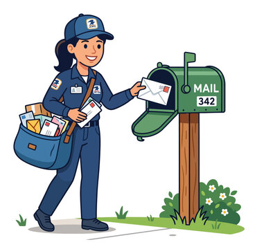 Woman mail carrier delivering mail
