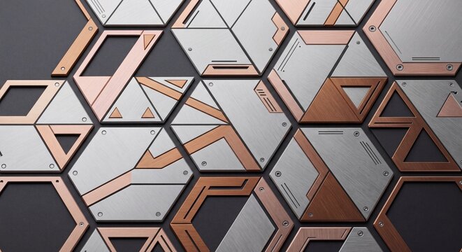 Brushed Silver And Copper Hexagonal Metal Tech Plate Pattern