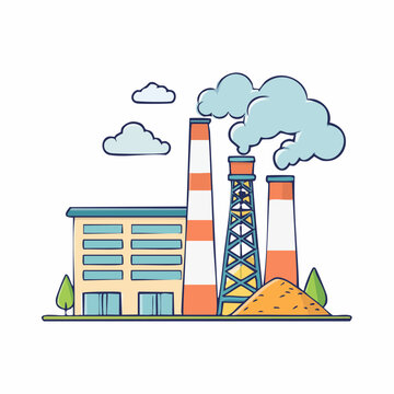 Industrial Factory with Smokestacks Emitting Smoke