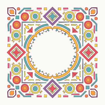 Colorful Geometric Pattern Frame with Circular Empty Space