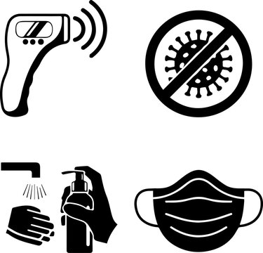 prevention protocol icons set with thermometer virus mask and hand washing vector