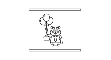 Fototapeta premium Cartoon Hamster in Suit Holding Balloons and Basket
