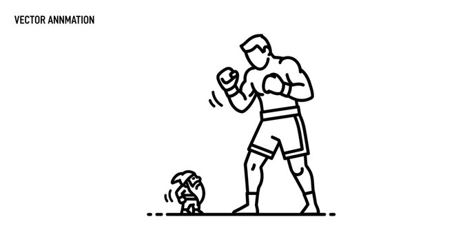 Boxer vs Gnome: David vs Goliath Concept, Underdog Fight, Cartoon Style