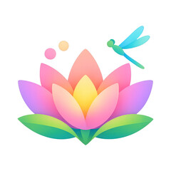 Obraz premium PNG Colorful lotus with dragonfly